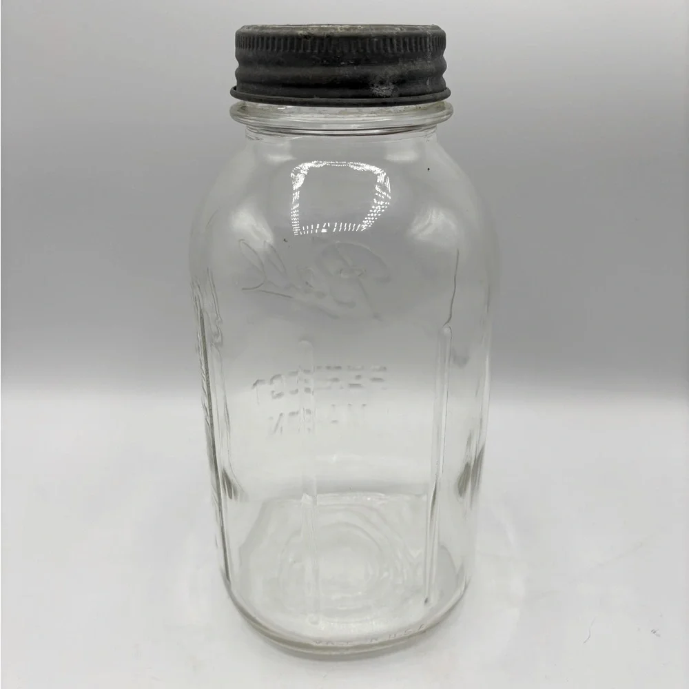 Vintage 1920's Ball Clear Glass Mason Jar ball glass/ zinc lid side measurement.